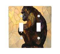 Cool Gorilla Decorative Light Switch Cover Wall Plate 2 Gang Double Toggle, Funny Fun Country Chimpanzee Electrical Faceplate for Kitchen Bathroom, Monkey Animal Switchcover Decor