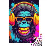 Cool Gorilla Jigsaw Puzzle 1000 Pieces Recycled Paper for Adults HeadphonesPuzzle Impossible Hard Challenging Home Activity Fun Present & Activity 38x26cm/1000pcs
