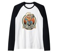 Cool Grandmas Club Gym Workout Kettlebell Lift Comic Retro Raglan Baseball Tee