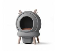 Cool Gray Self-Cleaning Cat Litter Box with Automatic Raking System, Activated Carbon Odor Filter, Low-Noise Motor, 14-Day Waste Capacity, Ideal for Multi-Cat Households, Modern Design