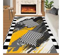 Cool Gray White Yellow Kids Racing Home Decoe Rug， Abstract Black White Flag Anti-Slip Washable Rugs， Apply To Living Room Bedroom (120x180cm)