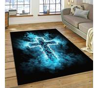 Cool Grotesque Crosses Decorative Rug, Teenagers' Kid's Game Rooms Scary Rugs, Modern Ghost Fire Tombstone Area Carpet Suitable for Living Room, Bedroom, Walkway Doormat (Colour 5,100x150cm)