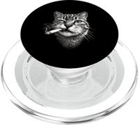 Cool Grumpy looking Cat Smoking a Cigarette PopSockets PopGrip for MagSafe