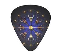 Cool Guitar Picks 12 Pack W Box Celluloid Cool Picks Norse Gold Viking Vegvisir runic compass Gift for Men & Women Guitarists For Acoustic Electric and Bass Guitars
