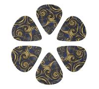 Cool Guitar Picks 6 Pack Gold Glitter Blue Marble Paint Abstract, Thin, Medium, Thick For Electric Guitar, Acoustic Guitar, Bass & Ukulele