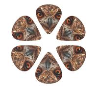 Cool Guitar Picks 6 Pack Owl Pattern Orange, 0.46mm/0.71mm/0.96mm Gauges For Electric, Acoustic, Bass & Mandolin