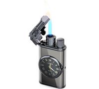 Cool Gun Lighter with Watch, Dual Flame - Jet & Pipe, Windproof Gas Lighter Butane Refillable, without Gas