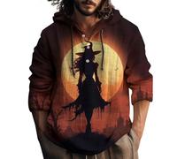 Cool Halloween Jumperfor Menc Crow Printing Hoodies Long Sleeve Hooded Sweatshirts 1/4 Button Pullover Loose Fit Sweatshirt Work Hoody Hoodie Holiday Costumes Adult Scary