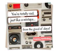 Cool Happy Birthday Card For a Music Lover - Totally Rad, Good Old Days - Cassette, Stereo, Vinyl, Typewriter - For Loved One, Friend, Bestie, Relative, Family, Other, Men, Women, Man