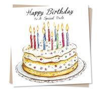 Cool Happy Birthday Card for A Special Uncle - Birthday, Cake, Candles - Celebrations - Stars - for a Loved One, Relative, Family