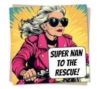 Cool Happy Birthday Card or Thank You For Grandma - Pop Art, Cartoon - Super Nan To The Rescue - For Granny, Grandmother, Gran