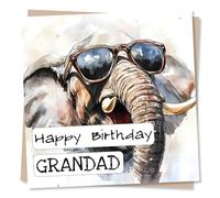 Cool Happy Birthday Elephant Card for Grandad - Sunglasses, Stylish, Humour - Animal Lover - For a Special Relative, Family, Grandfather, Grandpa