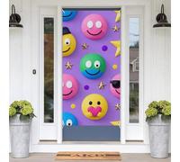 Cool Happy Face Door Banner Decorative Porch Sign Door Cover Backdrop Banner Front Doors Hanging Background Decorations for Home Indoor Outdoor Holiday Birthday Party Decor