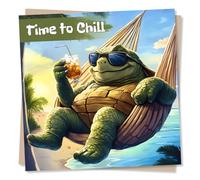 Cool Happy Retirement Card for a Colleague or Loved One - Time to Chill, Hammock, Turtle, Cocktail - For a Parent, Grandparent, Relative, Friend