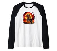 Cool Hell Driver Costume with Burning Motorcycle Raglan Baseball Tee