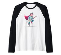 Cool Hero with Cape and Electric Guitar Costume Raglan Baseball Tee