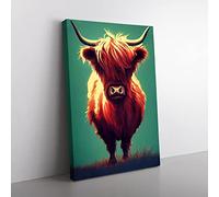 Cool Highland Cow Canvas Print for Living Room Bedroom Home Office Décor, Wall Art Picture Ready to Hang, 76x50 cm (30x20 Inch) CAN3020-V1022-CK-1711