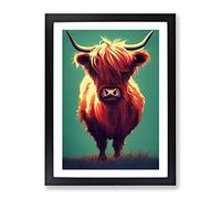 Cool Highland Cow Framed Print for Living Room Bedroom Home Office Décor, Wall Art Picture Ready to Hang, Black A4 Frame (34 x 25 cm)
