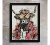Cool Highland Cow Illustration Wall Art Print Animal Cow Poster Picture Print Poster A5 - Wall Art Home Decor Movie Poster Canvas Film Cinema Retro Vintage Cult Classic Nostargic Saga Modern reprint