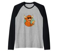 Cool Highland Cow Summer Holiday Fun Animal Raglan Baseball Tee