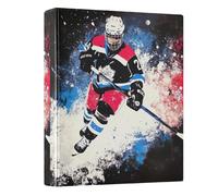 Cool Hockey Player Art 1.5 Inch 3 Ring Binders, Basic Binder Organizer with Anti-Slip Clip Round Ring Binder for School Office Supplies, 1 Pack