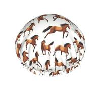 Cool Horse Brown Print Shower Caps for Women, Reusable Double Layers Elastic Band Long Hair Bath Caps for Shower