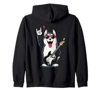 Cool Husky Dog Rock Music Guitar Player Design Zip Hoodie