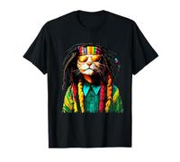 Cool Jamaican Cat With Dreadlocks And Reggae Sunglasses T-Shirt