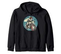 Cool Japanese Biker Cat Riding Motorcycle Retro Fun Zip Hoodie