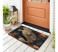 Cool Japanese Manatee Front Black Door Mat Outside Inside Entrance 29 * 17, Asia Ocean Sealife Outdoor Indoor Washable Doormat, Small Fun Sea Classroom Patio Garage Shoes Off Doormat