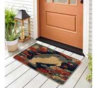 Cool Japanese Manatee Front Black Door Mat Outside Inside Entrance 29 * 17, Asia Ocean Sealife Outdoor Indoor Non Slip Doormat, Small Fun Sea Classroom Patio Garage Shoes Off Doormat