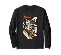Cool Jazz Cat Saxophone Player Abstract Art Long Sleeve T-Shirt