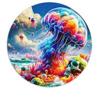 Cool Jellyfish 1000 Pieces Colorful Jellyfish Jigsaw Puzzle Round DIY Unique Puzzle Games for Adults Kid 1000pcs (67.5x67.5cm)
