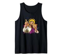 Cool Jesus Face with Pizza for Fast Food Believer Tank Top