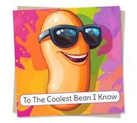 Cool Just A Note or Happy Birthday Card For a Loved One - To The Coolest Bean I Know - Beans, Sunglasses, Thoughtfulness, Message - For A Special Someone, Partner, Friend, Relative, Family, Colleague