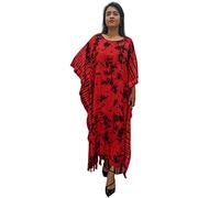 Cool Kaftans Chic Tye Dye Multi-Coloured Kaftan Plus Ladies Womens Long Full Length Round Neck Beach Abstract Batik (Red)