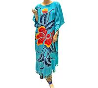 Cool Kaftans New Amazing Black Orchid Flower Kaftan Dress Floral Soft Plus Size (Blue)