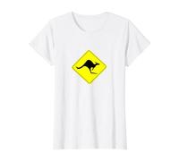 Cool Kangaroo Crossing Road Sign Australia Roo Value Graphic T-Shirt, Women, White, M