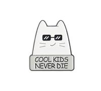 Cool Kid Never Die Enamel Pin White Cat Hit By An Arrow,Take A Knife Metal Badge Brooch For Backpacks Coat Accessories, Stainless Steel, no gemstone