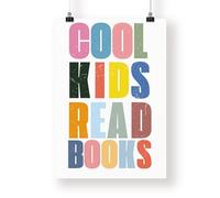 Cool Kids Read Books - Multicolour Poster: Typography Print For Children, Book Lover Quote Wall Art for Reading Corner, Bedrooms & Playroom