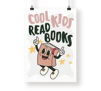 Cool Kids Read Books - Retro Book Poster: Typography Print For Children, Book Lover Quote Wall Art for Reading Corner, Bedrooms & Playroom