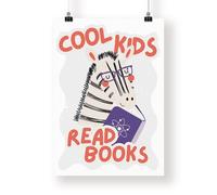 Cool Kids Read Books - Zebra Poster: Typography Print For Children, Book Lover Quote Wall Art for Reading Corner, Bedrooms & Playrooms