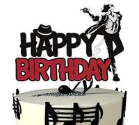 Cool King of Pop Happy Birthday Cake Topper Black Red Glitter Dancing King Queen Cake Decorations Band Themed Party Supplies