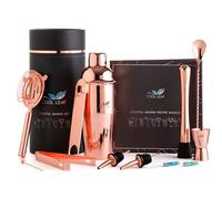 Cool Leaf Cocktail Making Kit with Gold Cocktail Shaker, Bar Accessories & More - Gift Idea For Christmas or Birthday | Make Gin, Cocktails For Home Pub - 14 Piece Premium Gift Set for Men and Women
