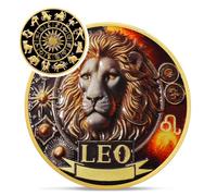 Cool Leo 12 Zodiac Challenge Coin - Twelve Constellations Leo Protective Talisman Coin - Divination Tarot Zodiac Signs Coin - Meaningful Star Good Luck Charms Zodiac Gifts for Men Women Friend Kid
