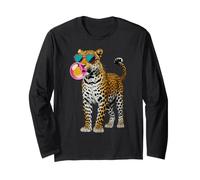 Cool Leopard in Heart Shaped Sunglasses Bubble Gum Long Sleeve T-Shirt