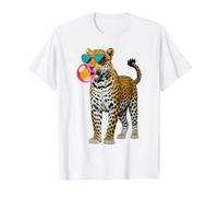 Cool Leopard in Heart Shaped Sunglasses Bubble Gum Value Graphic T-Shirt, Men, White, L