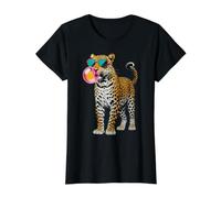 Cool Leopard in Heart Shaped Sunglasses Bubble Gum Value Graphic T-Shirt, Women, Black, M