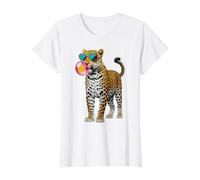 Cool Leopard in Heart Shaped Sunglasses Bubble Gum Value Graphic T-Shirt, Women, White, S