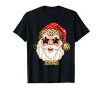 Cool Leopard Print Santa Face Funny Christmas Holiday Retro T-Shirt